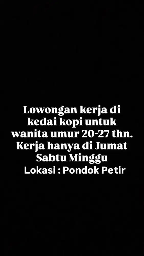 Jaga Kedai Kopi (Wanita) - Pondok Petir