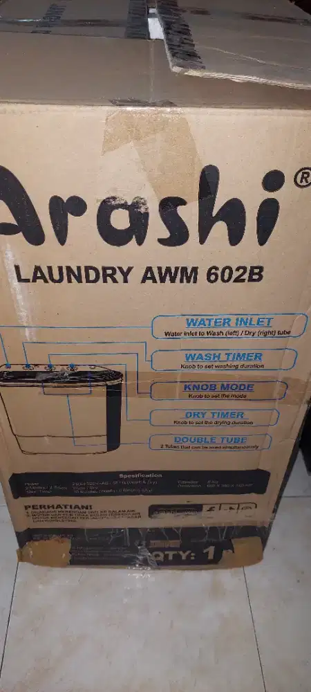 Mesin Cuci Merk Arashi 2 Tabung 6 kg AWM 602B