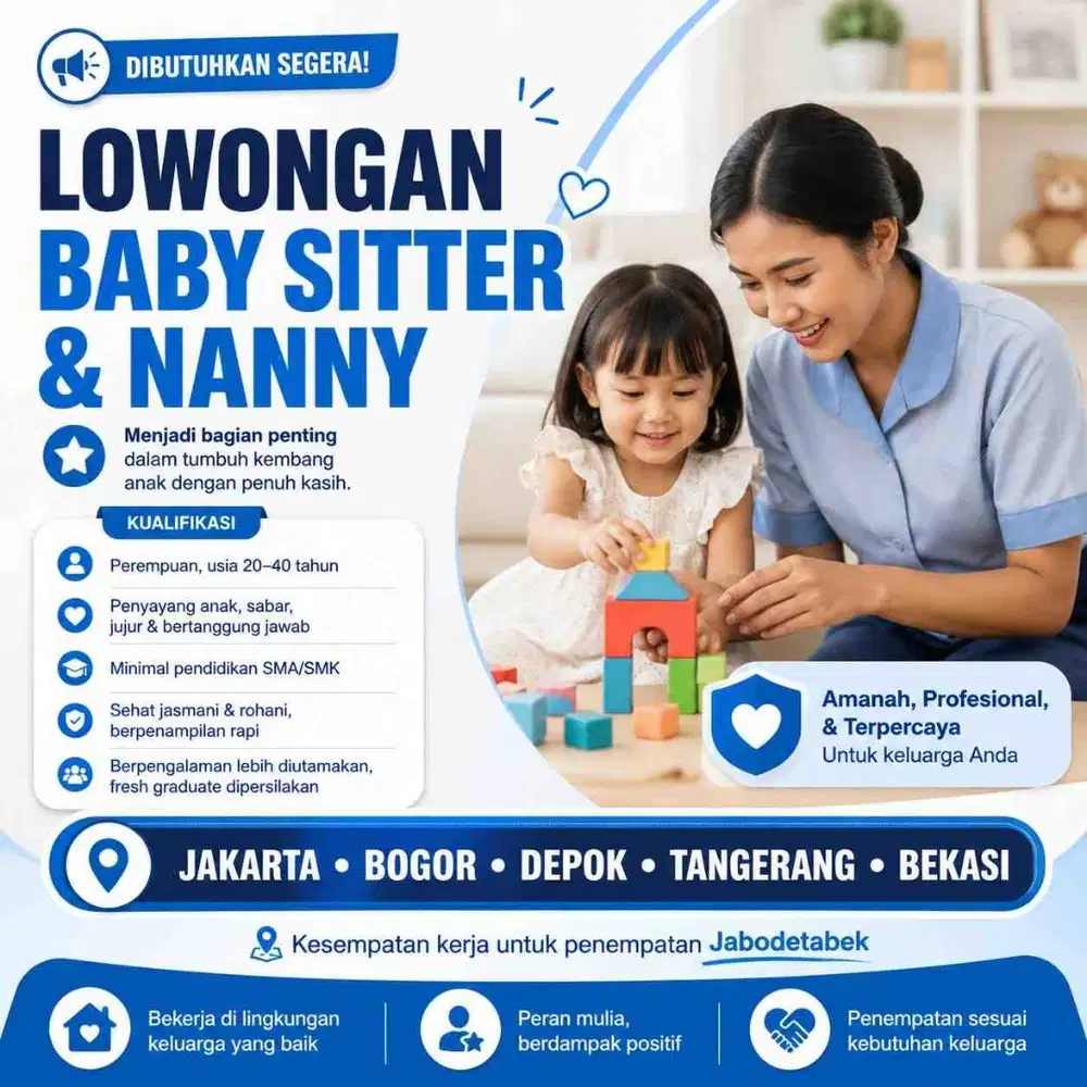 Lowongan kerja Baby Sitter Nanny Jakarta Bogor Depok Tangerang Bekasi