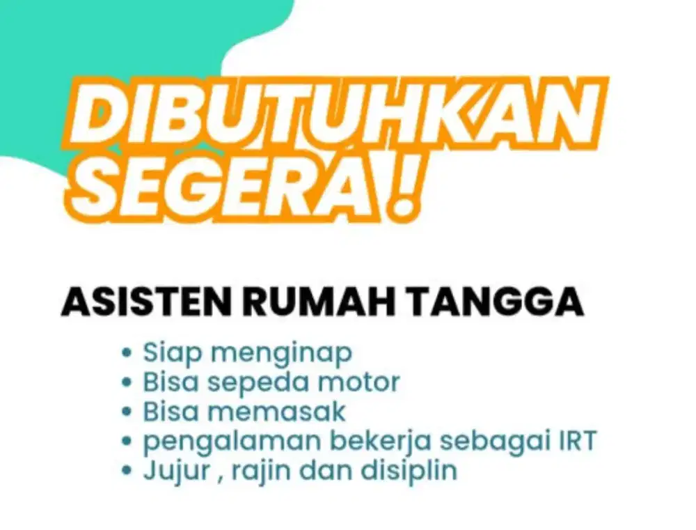 Dicari ART Menginap di Pamulang Tangerang Selatan