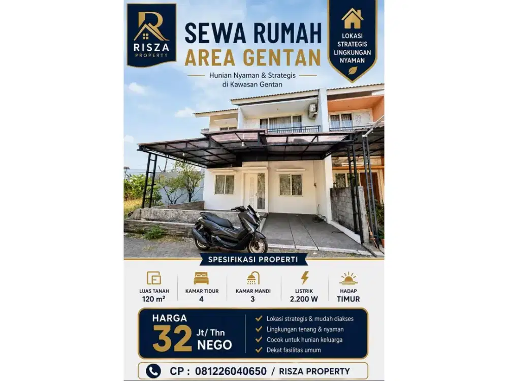 Sewa Rumah Area Perum Cluster Gentan, Dekat Laweyan, Purwosari, Solo Baru