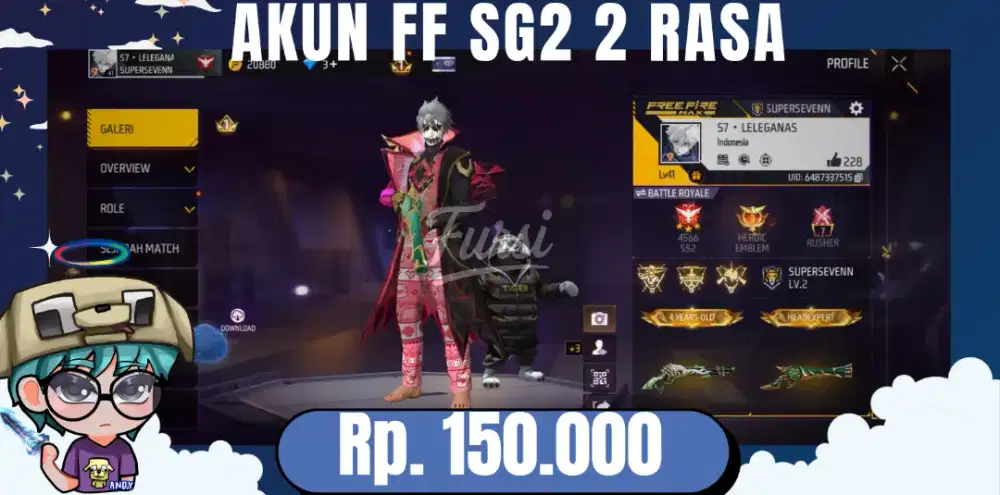 Akun FF Polosan Murmer Joker v2, Sg lumut, Sg terompet
