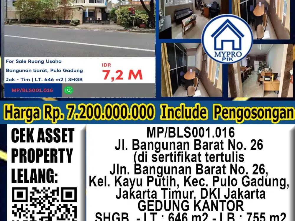 Dijual Lelang!! Gedung Kantor Pulogadung Cash Only