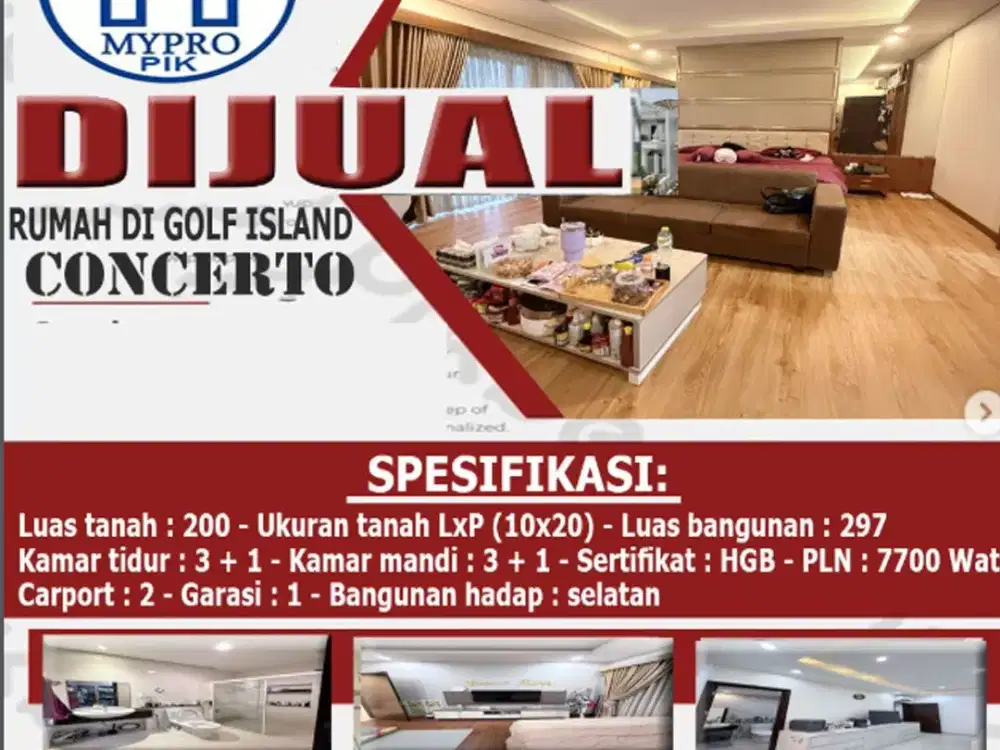 Dijual Rumah Mewah Golf Island Concerto 10X20