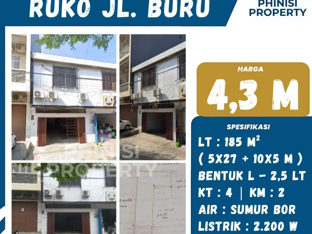 DIJUAL Ruko bentuk L di Jalan Buru