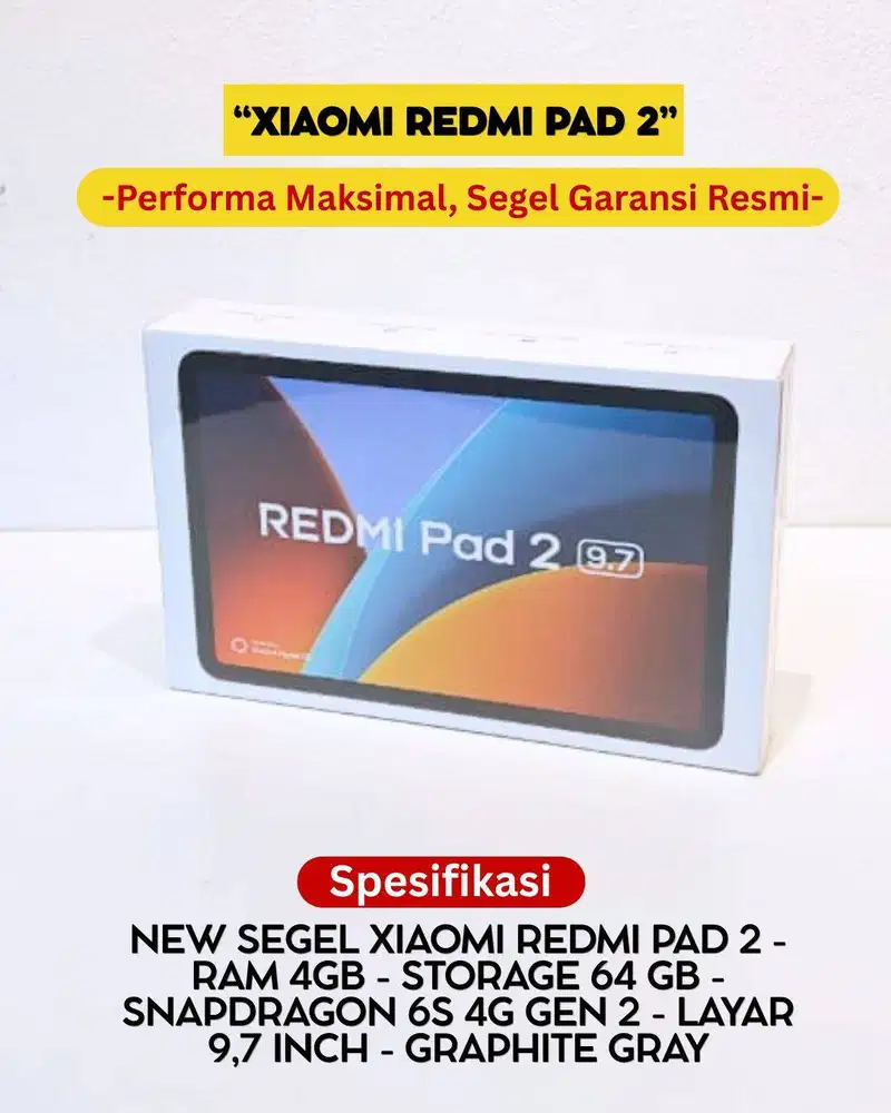NEW SEGEL XIAOMI REDMI PAD 2 RAM 4GB STORAGE 64GB GARANSI RESMI ORI