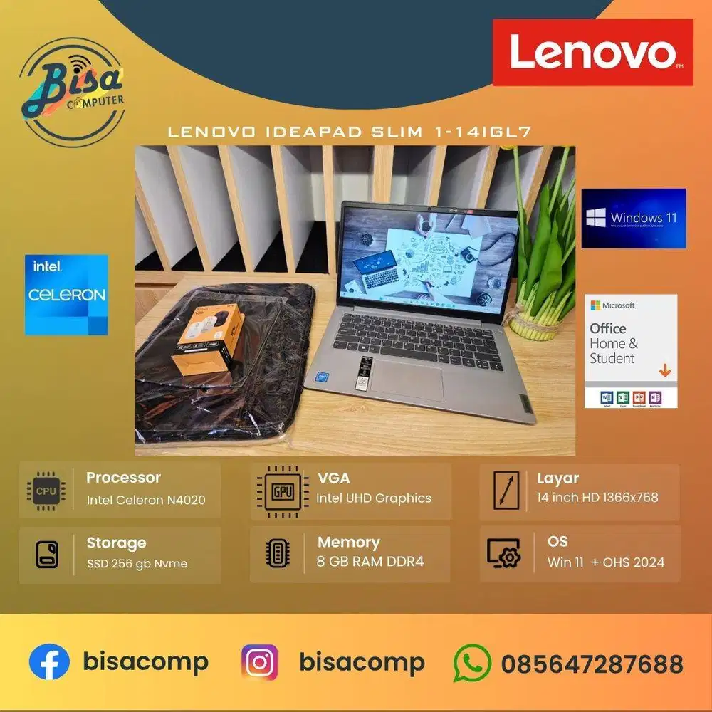 Lenovo Ideapad Slim 1-14IGL7 Intel N4020 SSD 256gb Ram 8gb 14inchHD