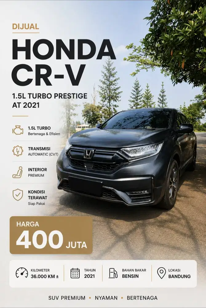 Honda CR-V 1.5 Turbo Prestige AT 2021 – KM 36 Ribu, Terawat