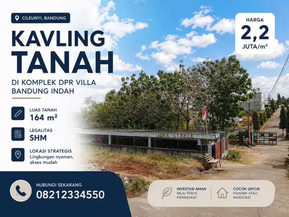 Dekat Tol Cileunyi! Kavling SHM 164 m² Harga 2,2 Juta/m² Cocok Bangun Rumah