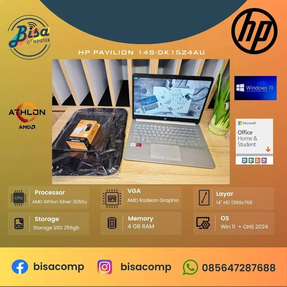 HP 14s-DK1524AU AMD Athlon 3050u SSD 256gb Ram 4gb