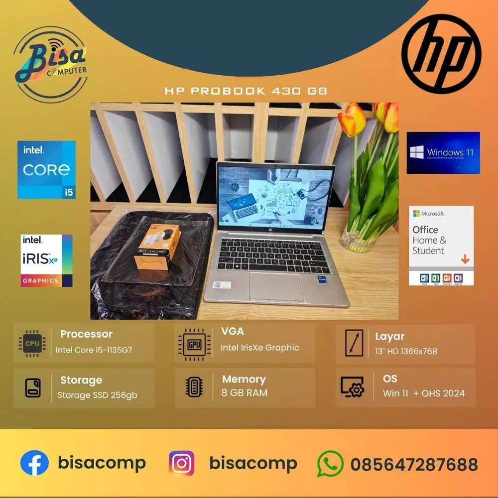HP Probook 430 G8 Core i5 11th Gen SSD 256gb Ram 8gb 14inchHD Backlit