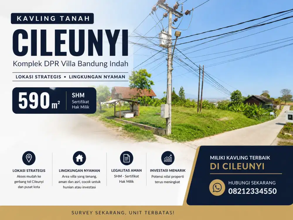 Dekat Tol Cileunyi! Kavling SHM 590 m² Harga 4 Juta/m² Cocok Bangun Rumah