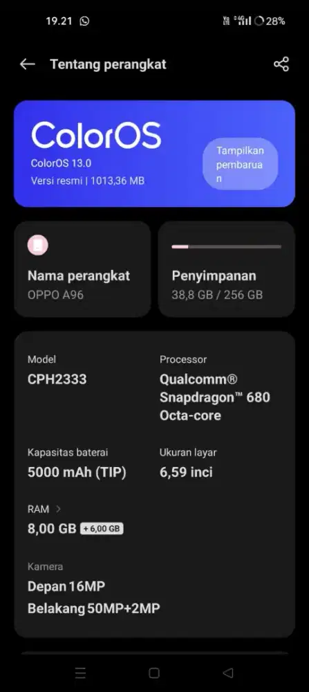 Oppo a96 ram 8/256 mulus nominus