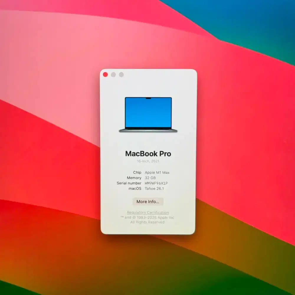 Macbook M1 Pro Max 16 Inch Ram 32 Ssd 512 lengkap full set Space Grey