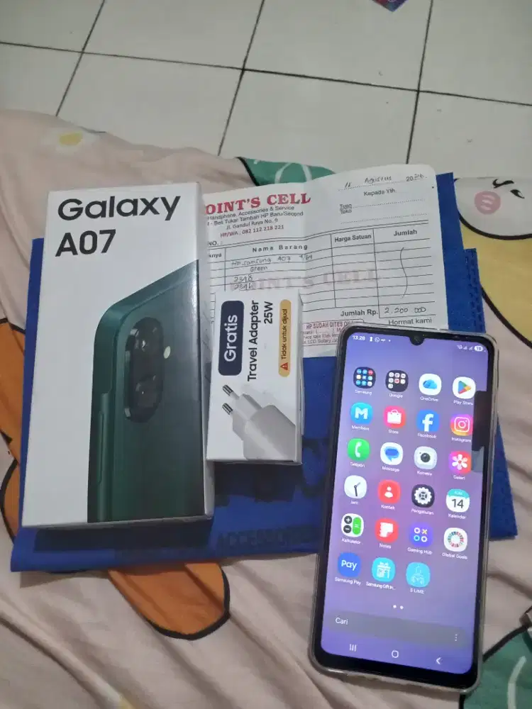 Samsung a07 ram 4/64 fullset like new baru 2hari warna hijau