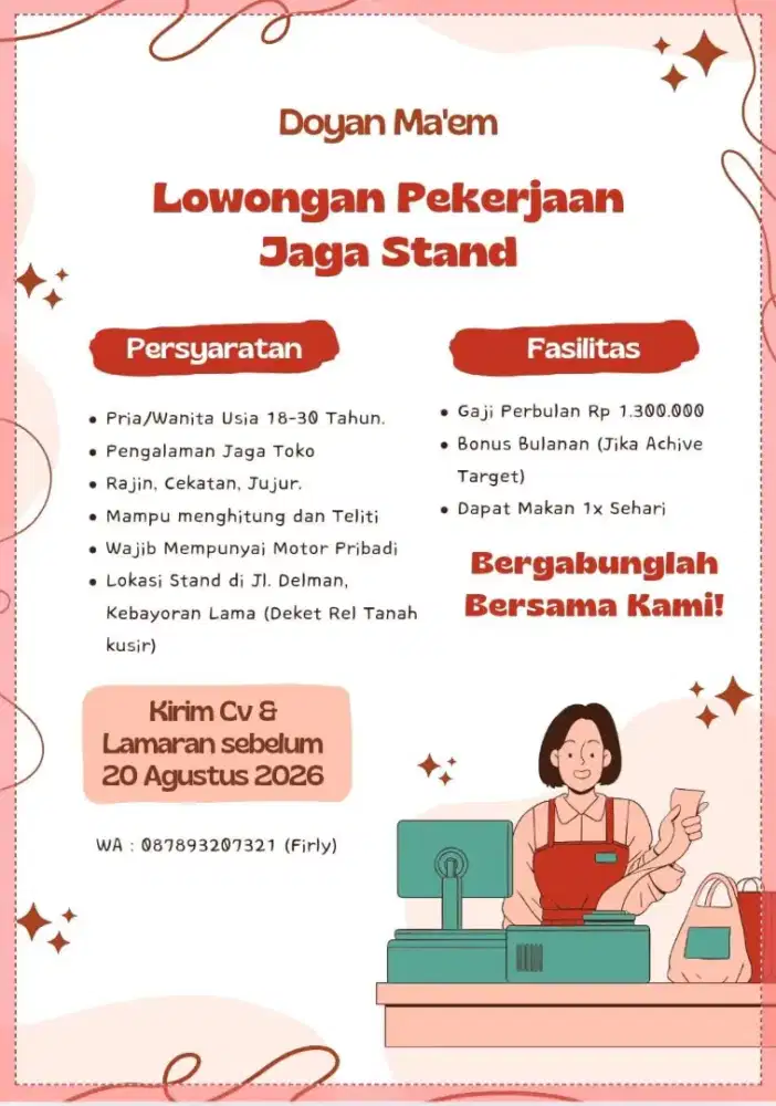 Dibutuhkan Karyawan Jaga Stand Makanan