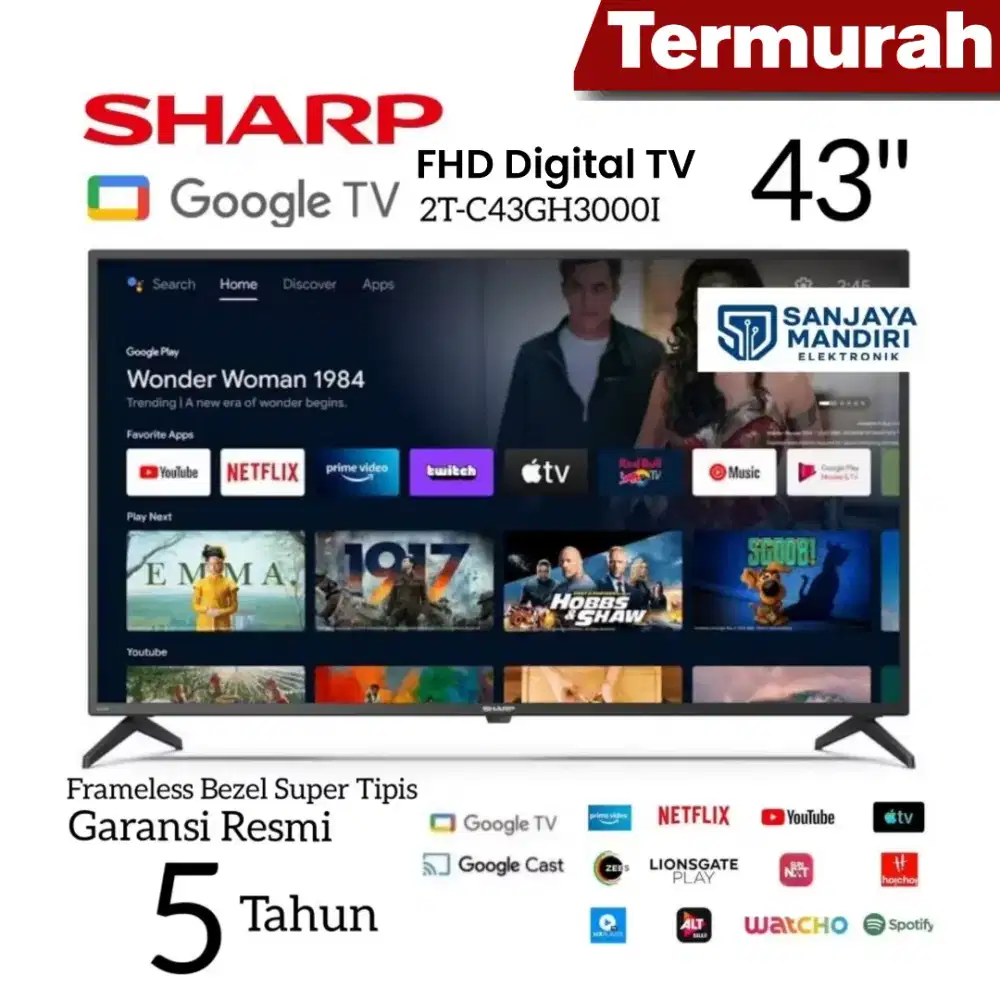 LED SHARP Google TV 43 Inch Digital TV 2T-C43GH3000I NEFLIX YOUTUBE