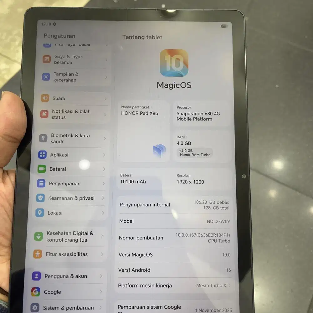 Honor pad x8b ram 4 / 128 resmi fullset original tab aja