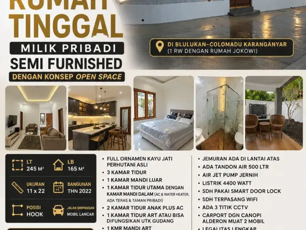 Dijual Rumah Siap Huni Semi Furnished Super Strategis Colomadu,Karanganyar Luas 245m2 BU!!
