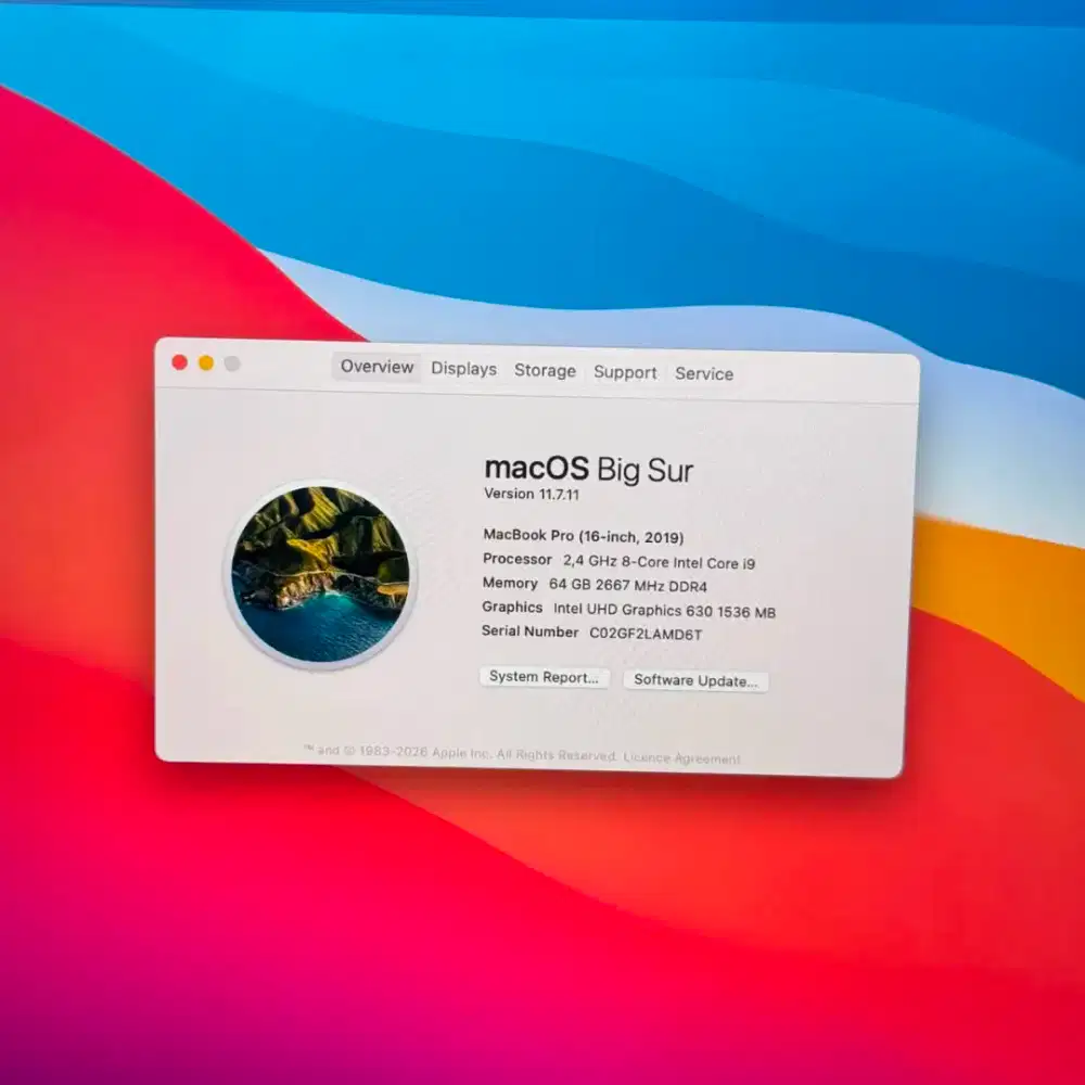 Macbook Pro 2019 layar 16 Inch Ram 64 Ssd 1 Tb Core I9 lengkap full se