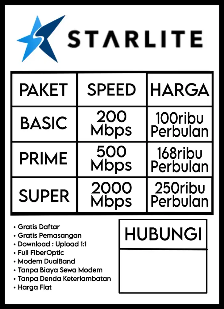 Starlite 200mbps 100rb area padalarang
