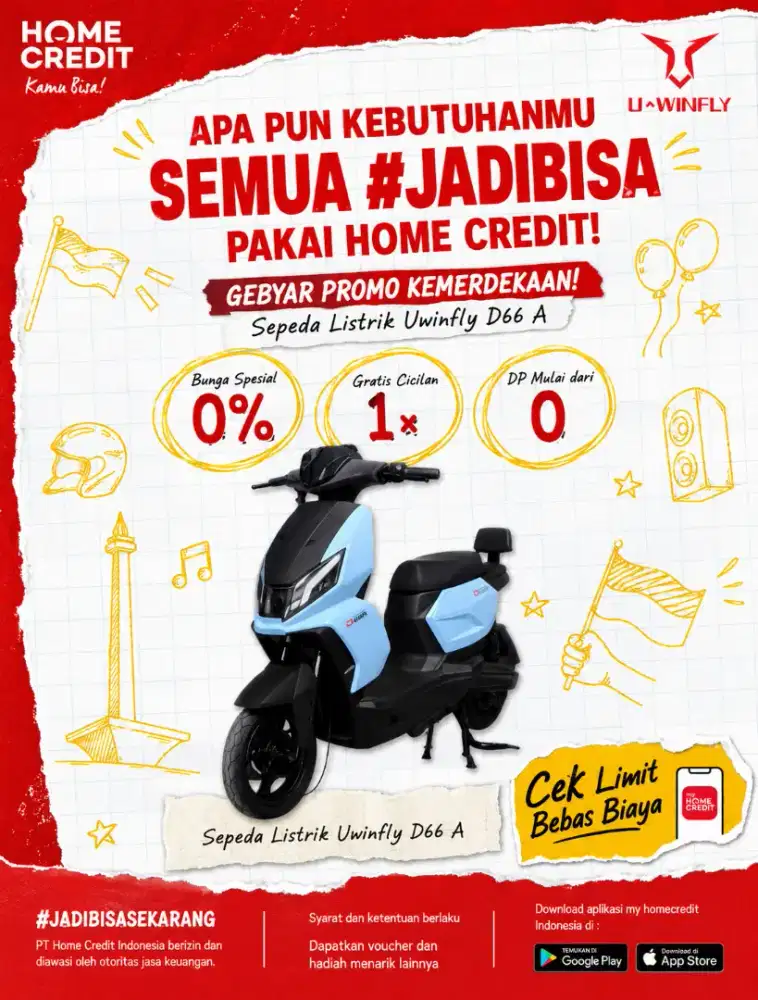GEBYAR PROMO KREDIT SEPEDA LISTRIK UWINFLY D66 A TERMURAH SEKOTA PLG
