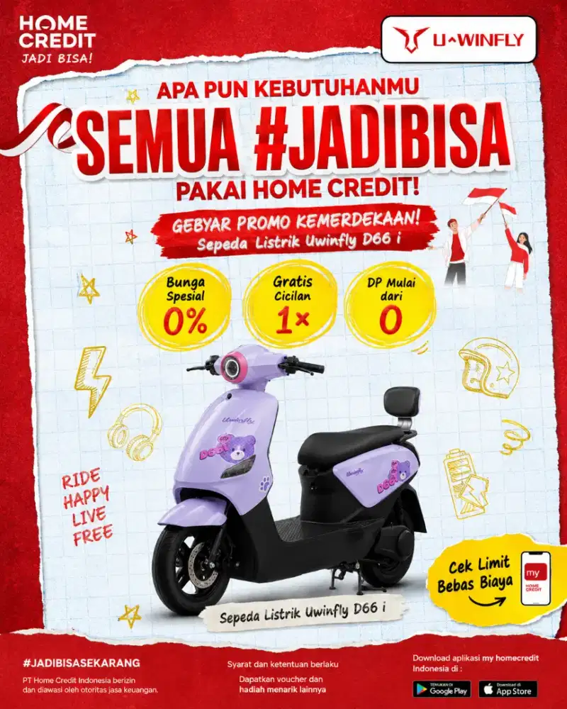 GEBYAR PROMO KREDIT SEPEDA LISTRIK UWINFLY D66 i TERMURAH SEKOTA PLG