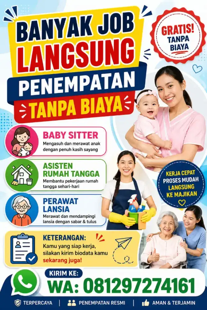 Banyak Lowongan lsg Kerja: Baby Sitter ART & Perawat Lansia Terpercaya