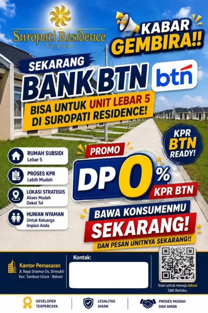 Promo Tanpa DP Perumahan Suropati Residence Bekasi