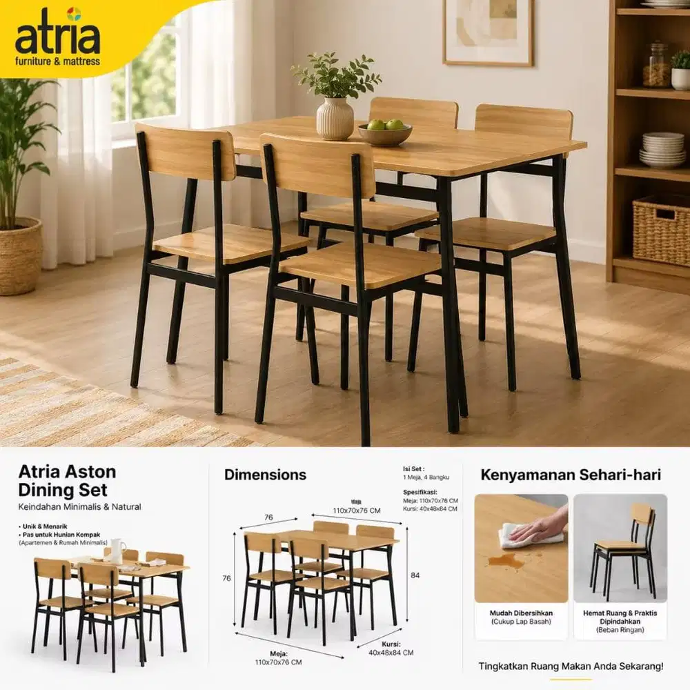 MEJA MAKAN MINIMALIS *ASTON DINING SET BY ATRIA*