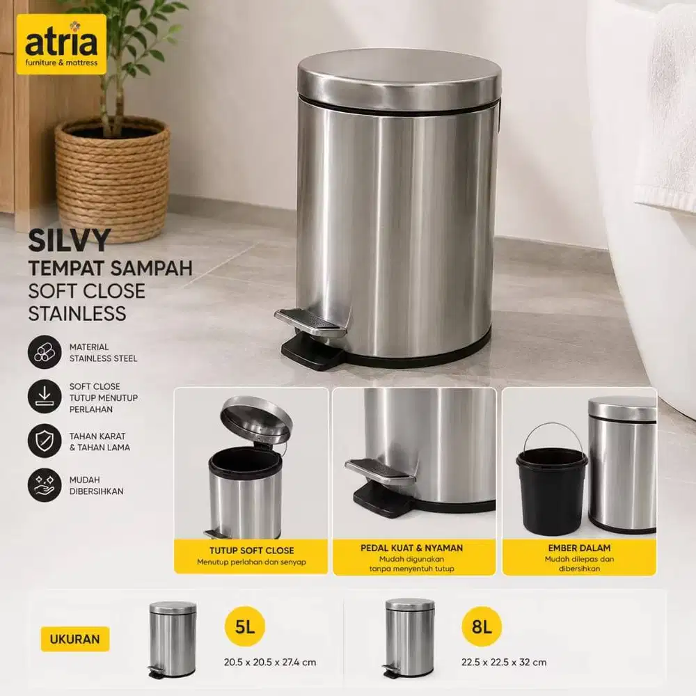Atria Silvy Tempat Sampah Soft Close Stainless