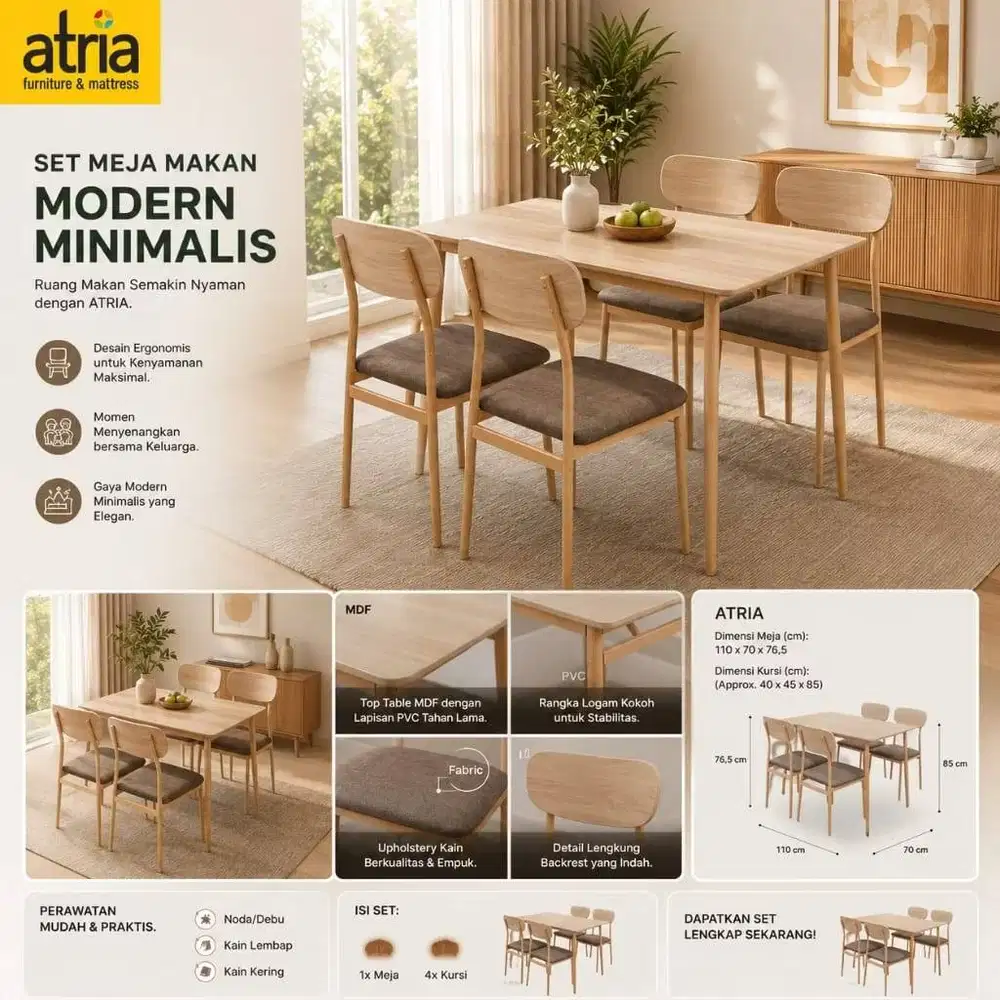 Atria Amelia Meja Makan Set Minimalis (1+4)