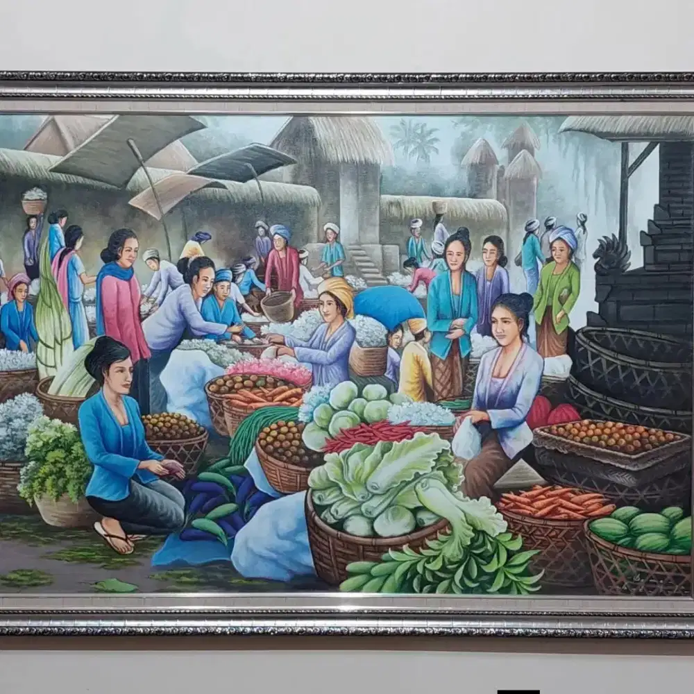 Dijual lukisan kanvas pasar 90x130 cm