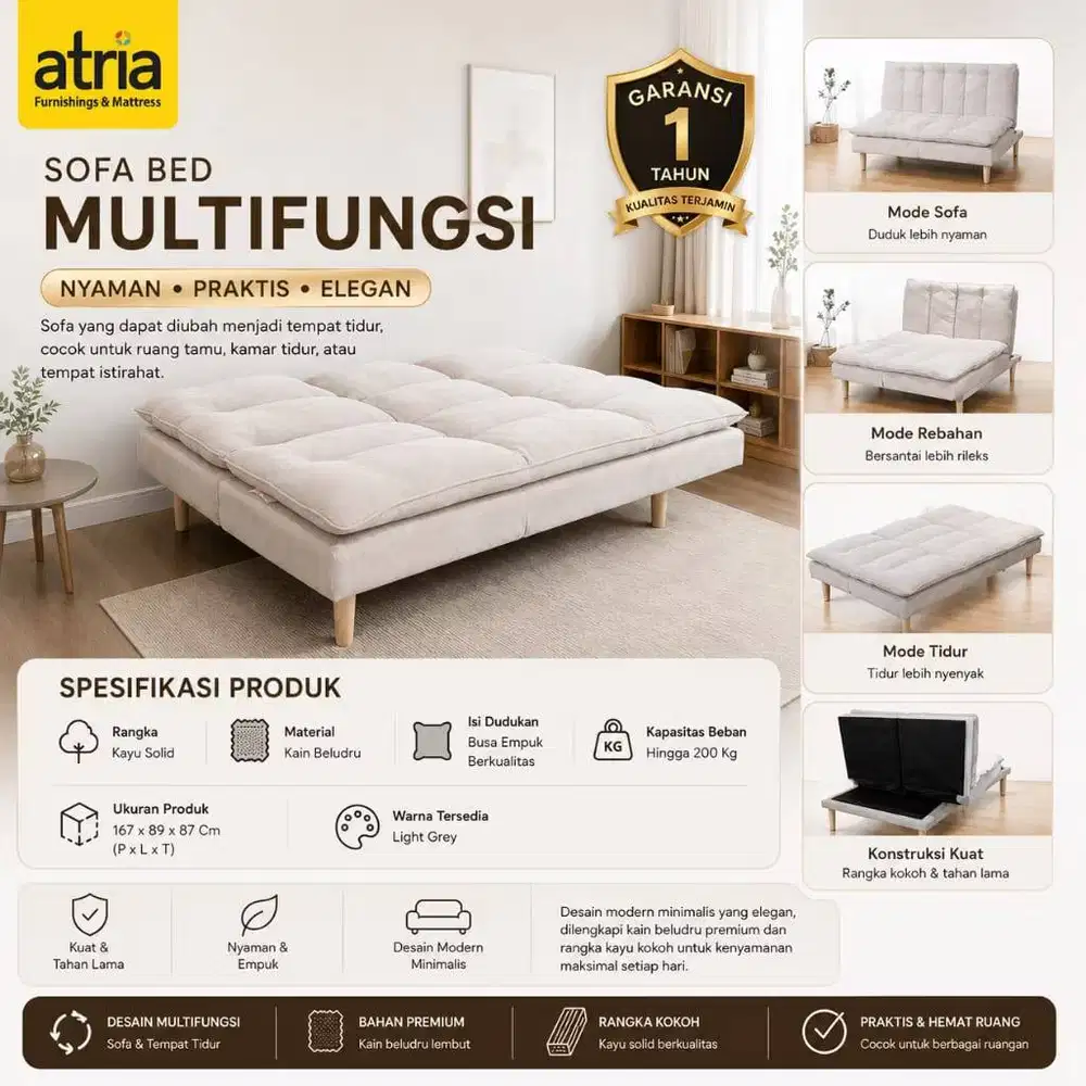 Atria Lily Sofabed Minimalis Modern Multifungsi