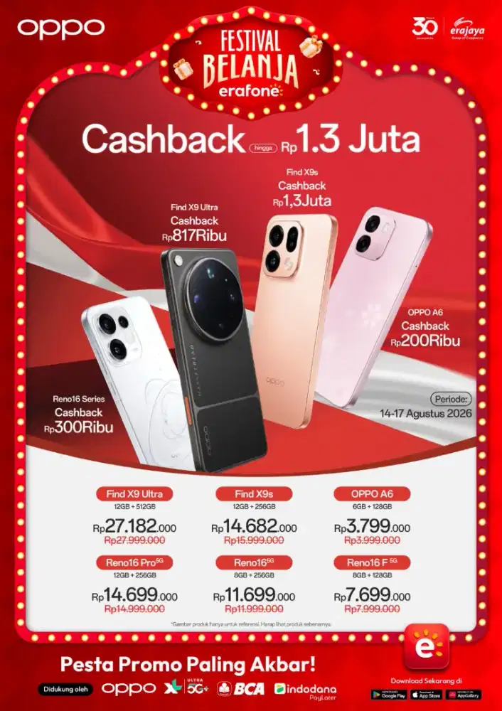Promo Cashback Oppo Reno 16 series up to 1.3Jt