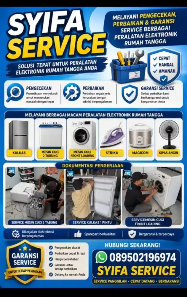 Servis Panggilan Elektronik Rusak : Kulkas , Mesin Cuci , Freezer DLL