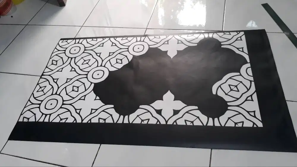 Cutting Sticker Dekorasi pintu cafe motif batik & bisa custom logo