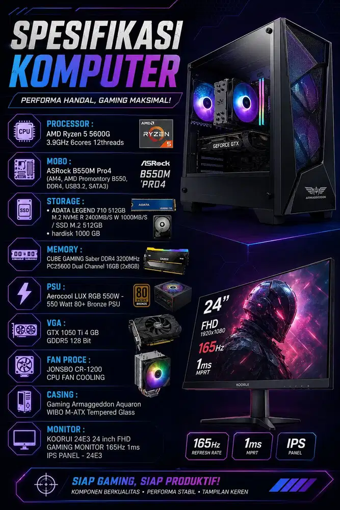 jual pc gaming ddr4 ryzen 5600g ram 16gb second no minus