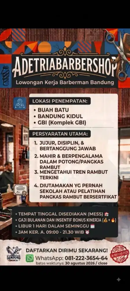 Lowongan kerja profesional barber/capster