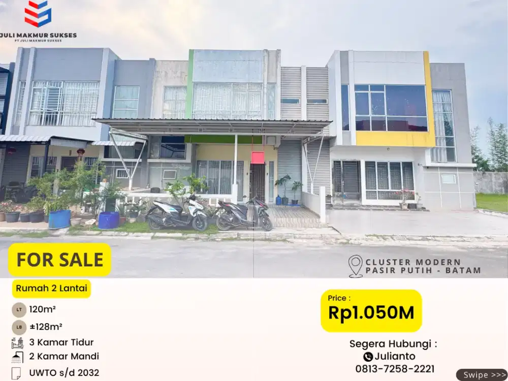 Dijual CEPAT Rumah 2 Lantai di Cluster Modern Pasir Putih Batam Center