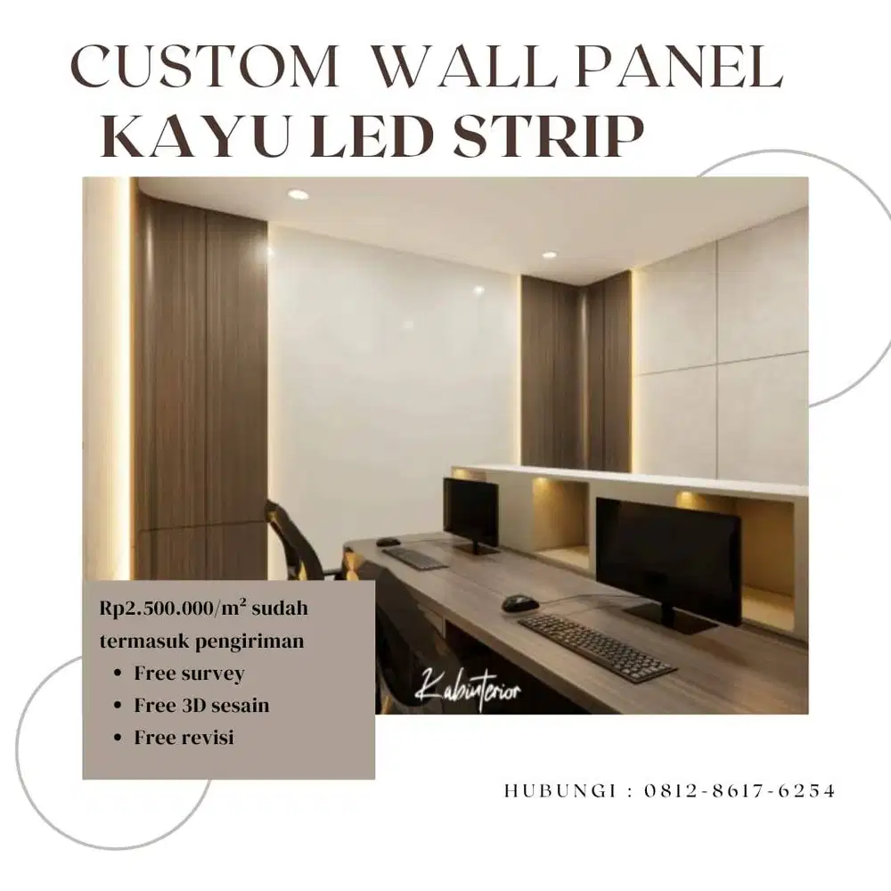Custom Wall Panel Kayu LED Strip Minimalist