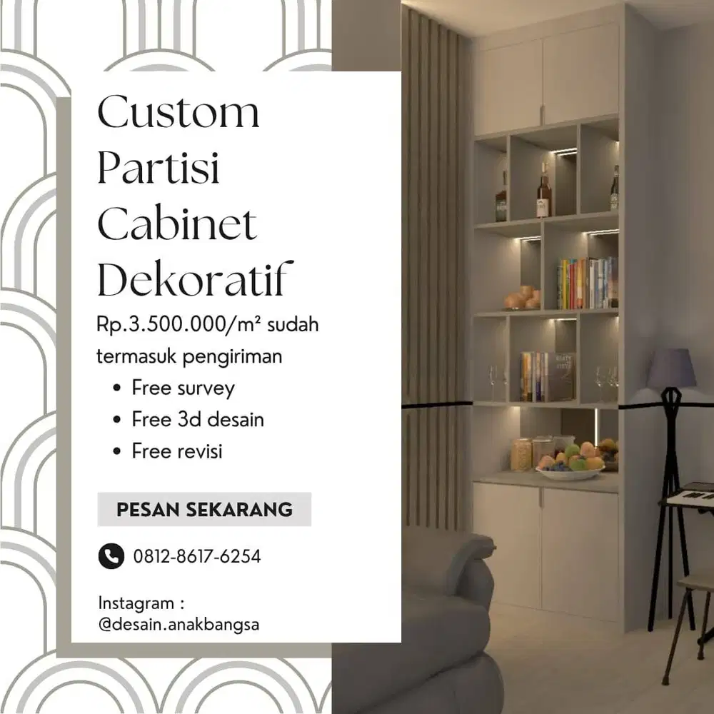 Custom Partisi Cabinet Dekoratif LED Strip Minimalist