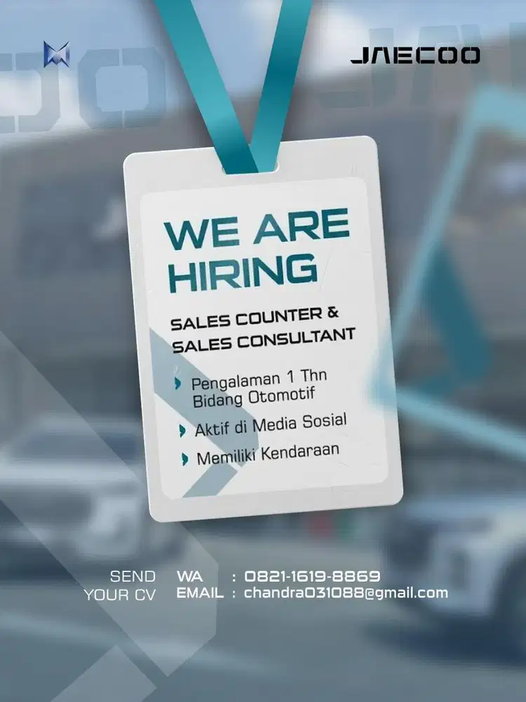 Di Butuhkan Sales Consultant Dan Sales Counter Jaecoo Megatama