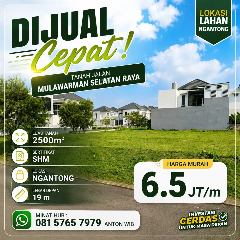 DIJUAL TANAH MULAWARMAN BARU MURAH CEPAT SEGERA 2500m