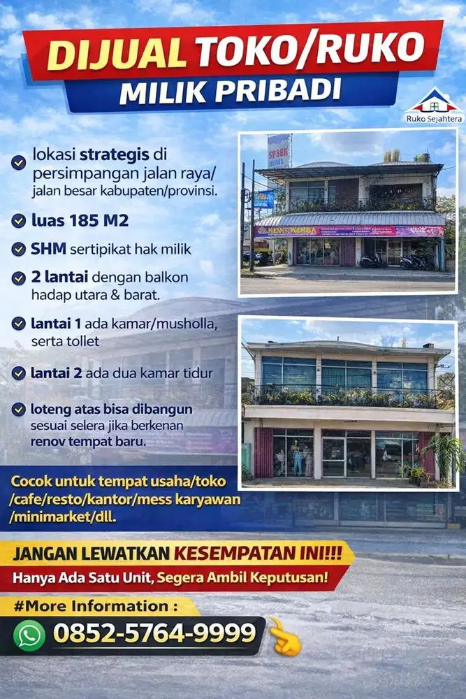Dijual toko/ruko lokasi strategis milik pribadi