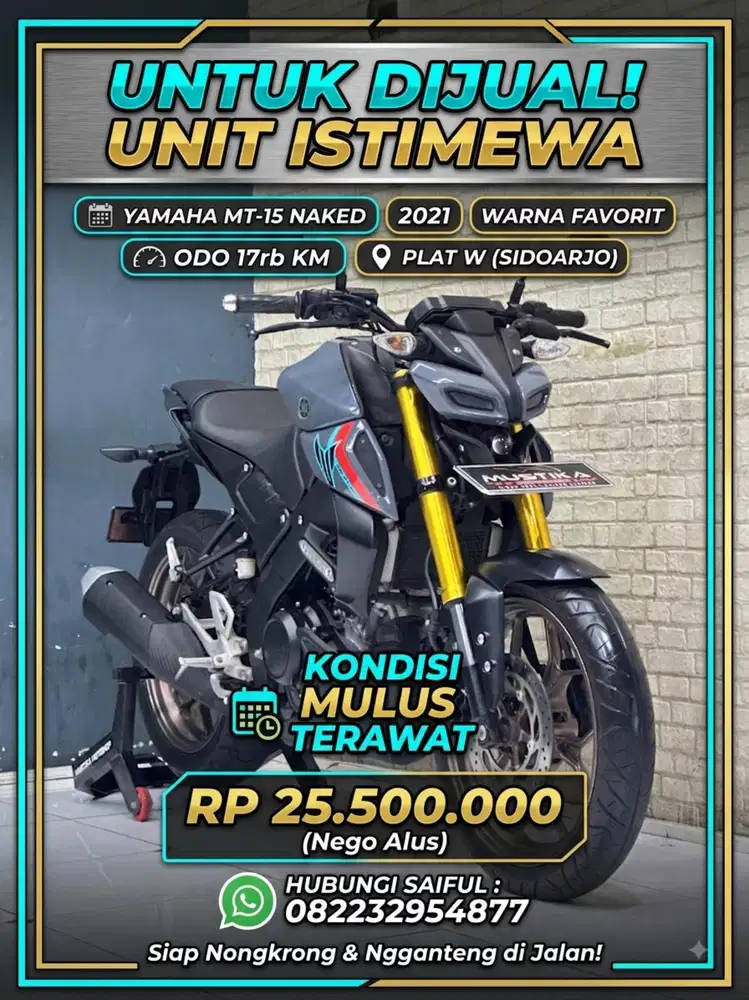 Perfect Condition!!Yamaha MT15 Naked 2021 Plat W Jatim Mulus-Mustika