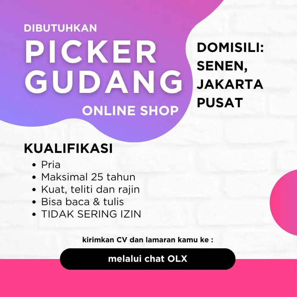 LOKER PICKER GUDANG ONLINE SHOP JAKPUS SENEN KRAMAT SENTIONG