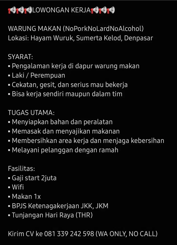 Di cari kariawan/kariawati