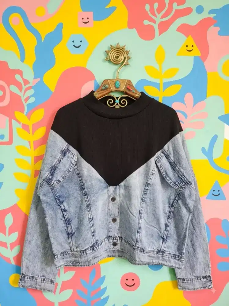 Jaket sweater denim hybrid acid wash vintage streetwear ( super unik )