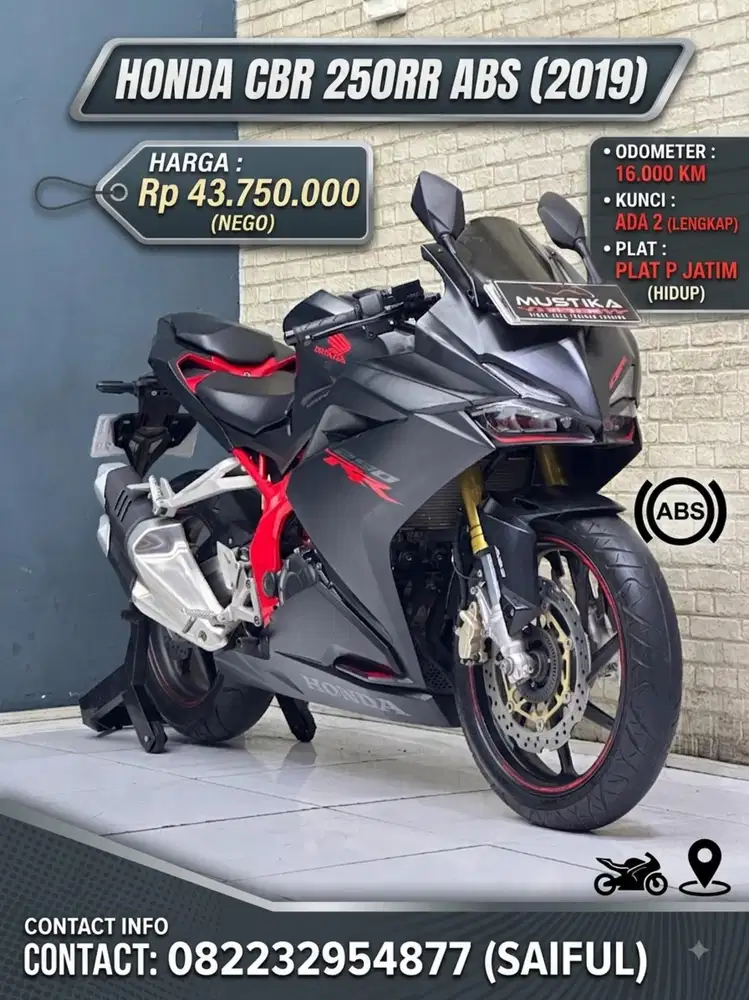 Perfect Condition!!Honda CBR 250RR ABS 2019 Odo16rb Plat P-Mustika